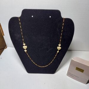 Vintage Avon Delicate Hearts Gold & Creamy Pearls Necklace 28" Long